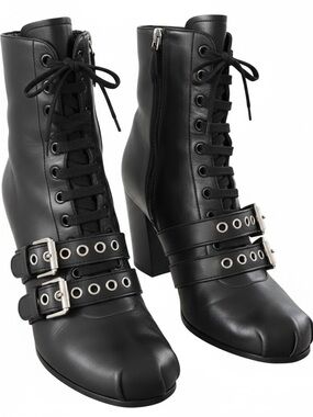Miu Miu Lace-Up  Double Buckle Ballet Ankle Boots RARE, Size 37.5